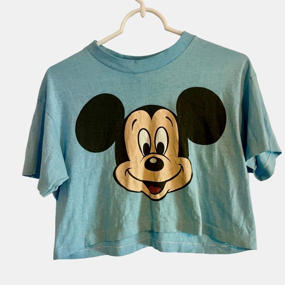 Vintage 1980s Disney Character Fashions Mickey Mouse Blue Crop Top Women’s Small